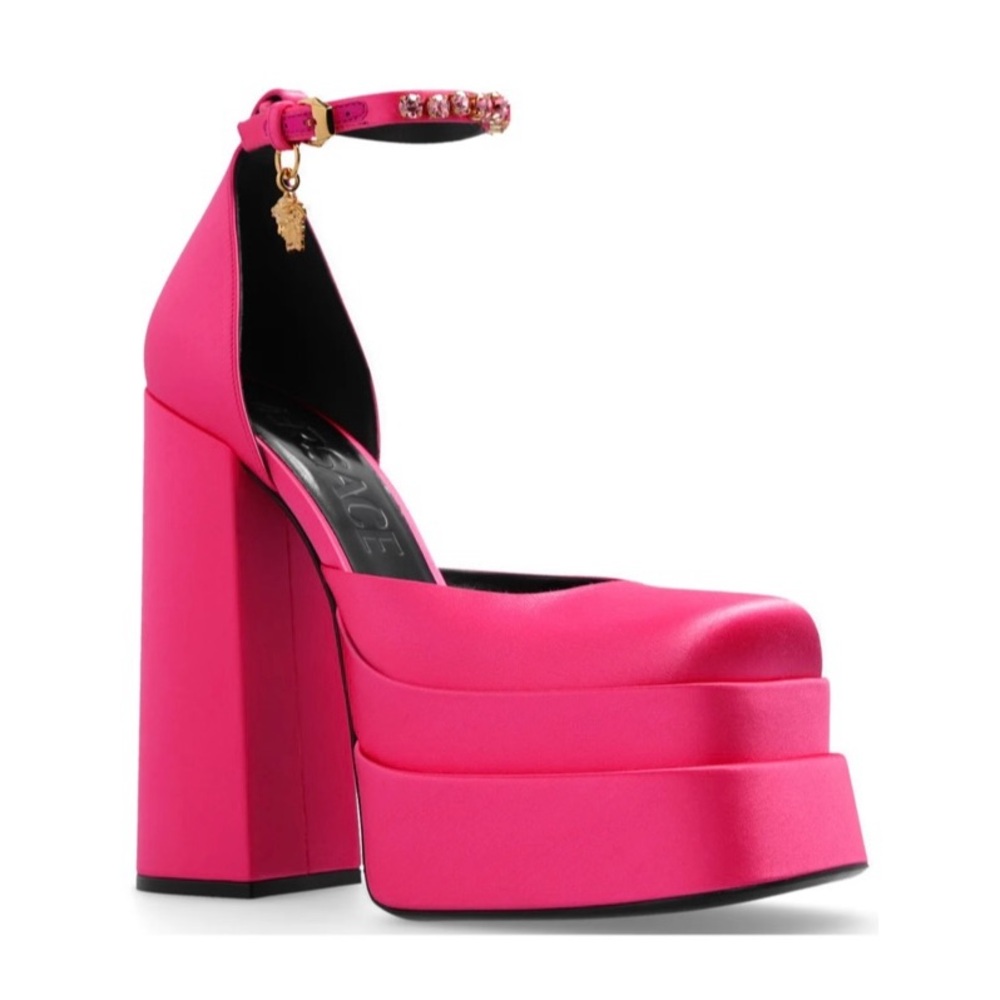 Versace Medusa Head Charm Satin Platform Pumps - Picture 3 of 9